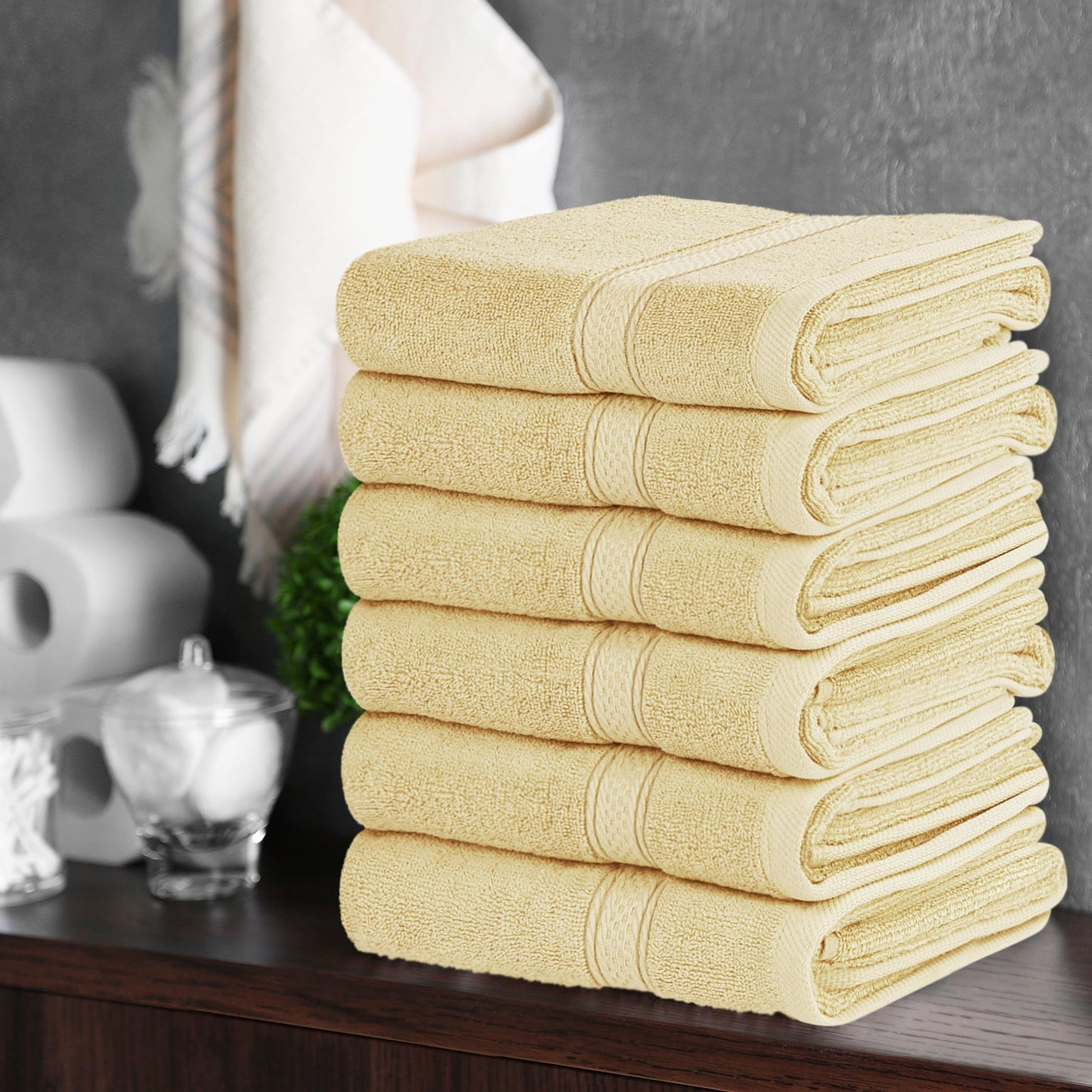 Utopia Towels - Cotton Hand Towel Set - 100% Cotton Ultra Soft and Very Absorbent, 41 x 71 cm - Pack of 6 (Beige) - SC6
