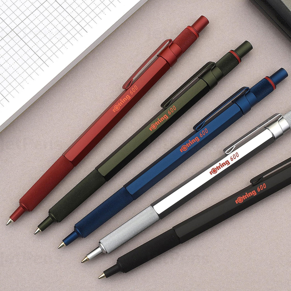 rOtring 600 Ballpoint Pen | Medium Tip | Black Ink | Black Barrel | Refillable - 2032577