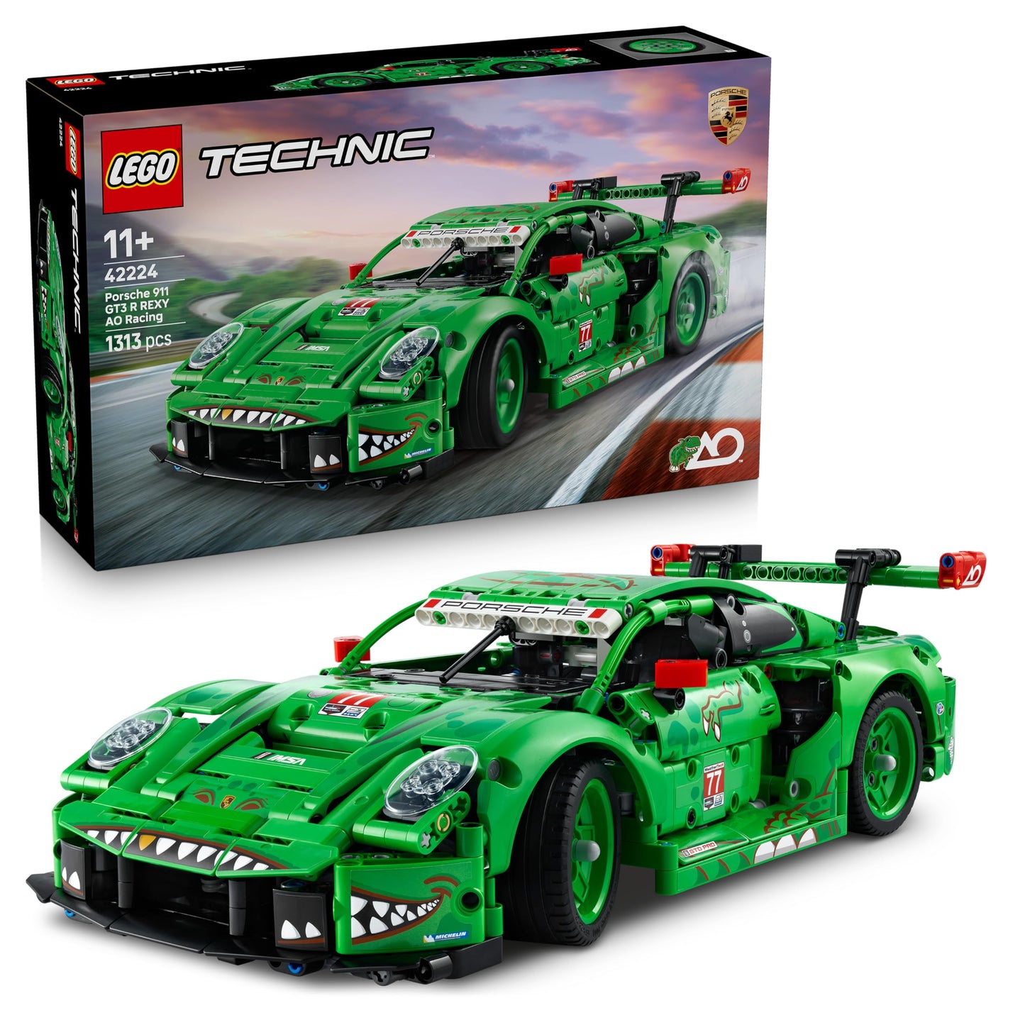 LEGO Technic Porsche 911 GT3 R Rexy AO Racing racing car - Porsche model car - racing car to collect and display - Porsche model building set for ages 11 and up - gift for children and car fans - 42224