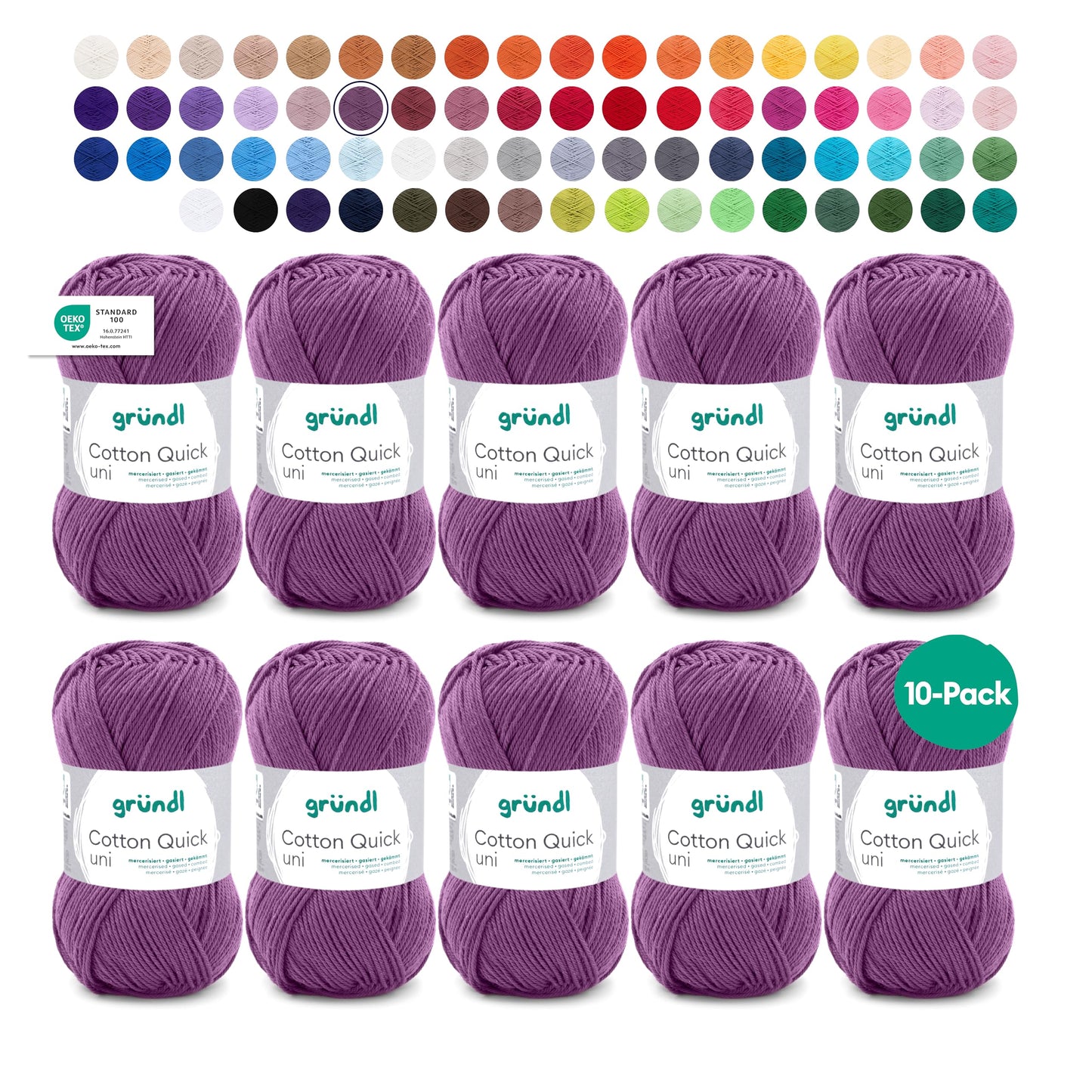 Gründl Wolle Cotton Quick uni - thin wool for crocheting - knitting yarn - crochet yarn - shiny and skin-friendly - 100% cotton - 10 balls 50 g / 125 m - needle size 3-4 - mauve - 865-158