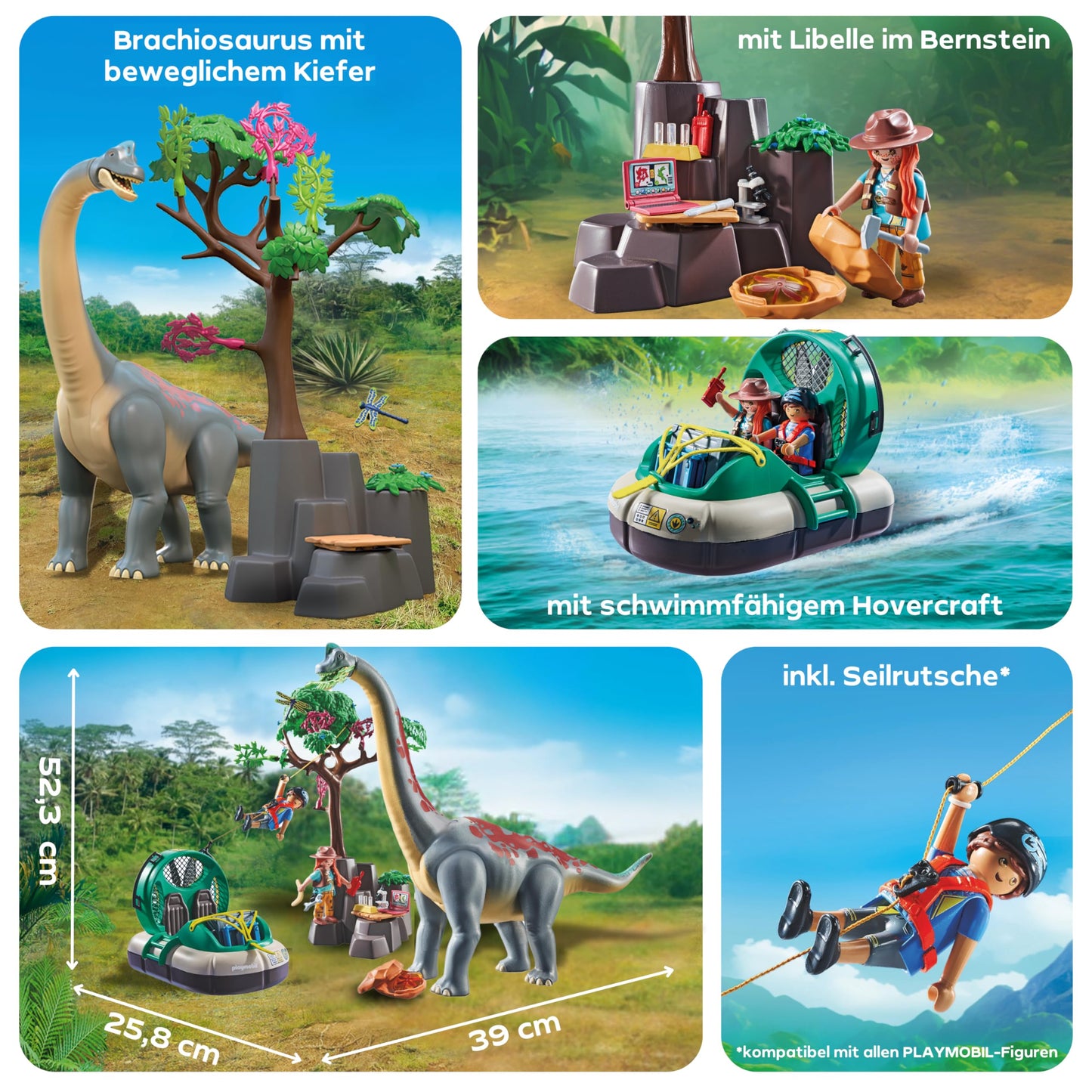 PLAYMOBIL | Dinosaurs | Brachiosaurus encounter with hovercraft | Dino playset | Dinosaur adventures for children aged 4 and up | 71819
