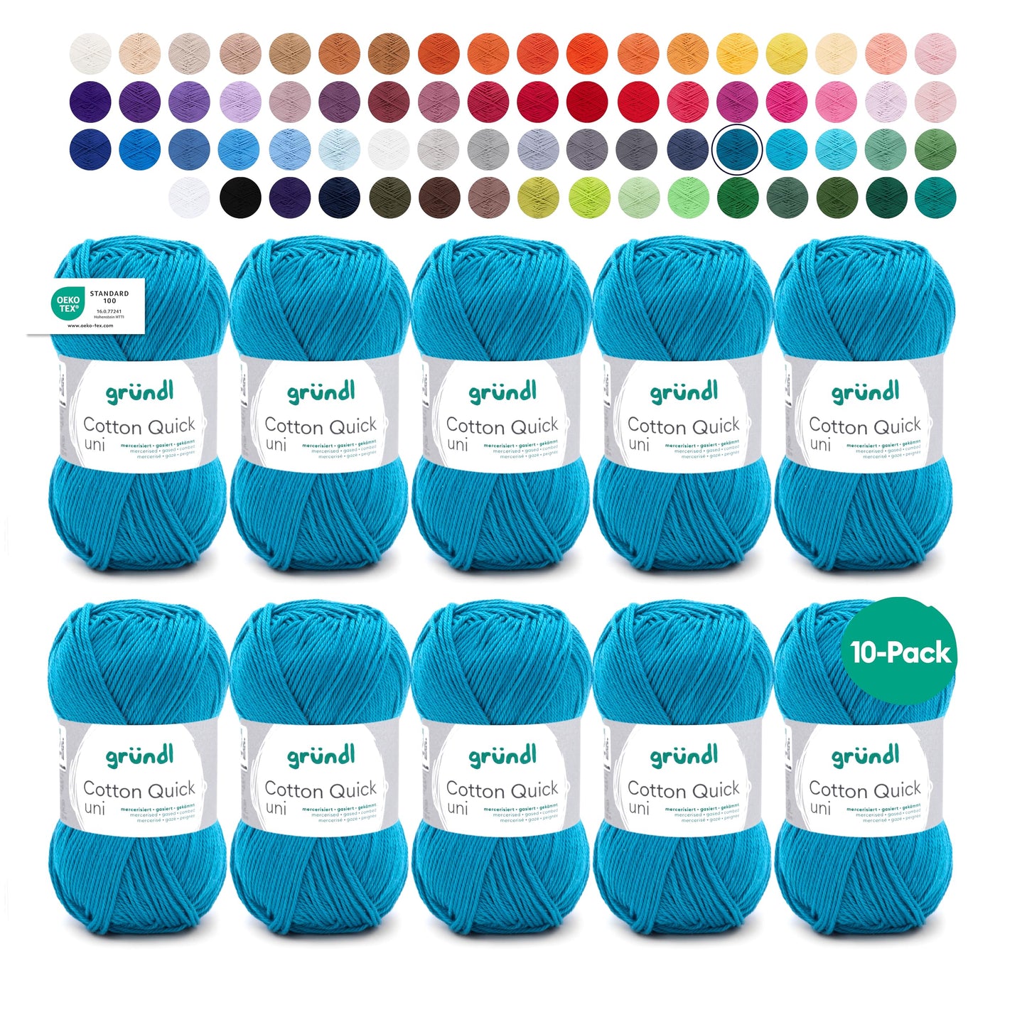 Gründl Wolle Cotton Quick uni - thin wool for crocheting - knitting yarn - crochet yarn - shiny and skin-friendly - 100% cotton - 10 balls 50 g / 125 m - needle size 3-4 - petrol - 865-143