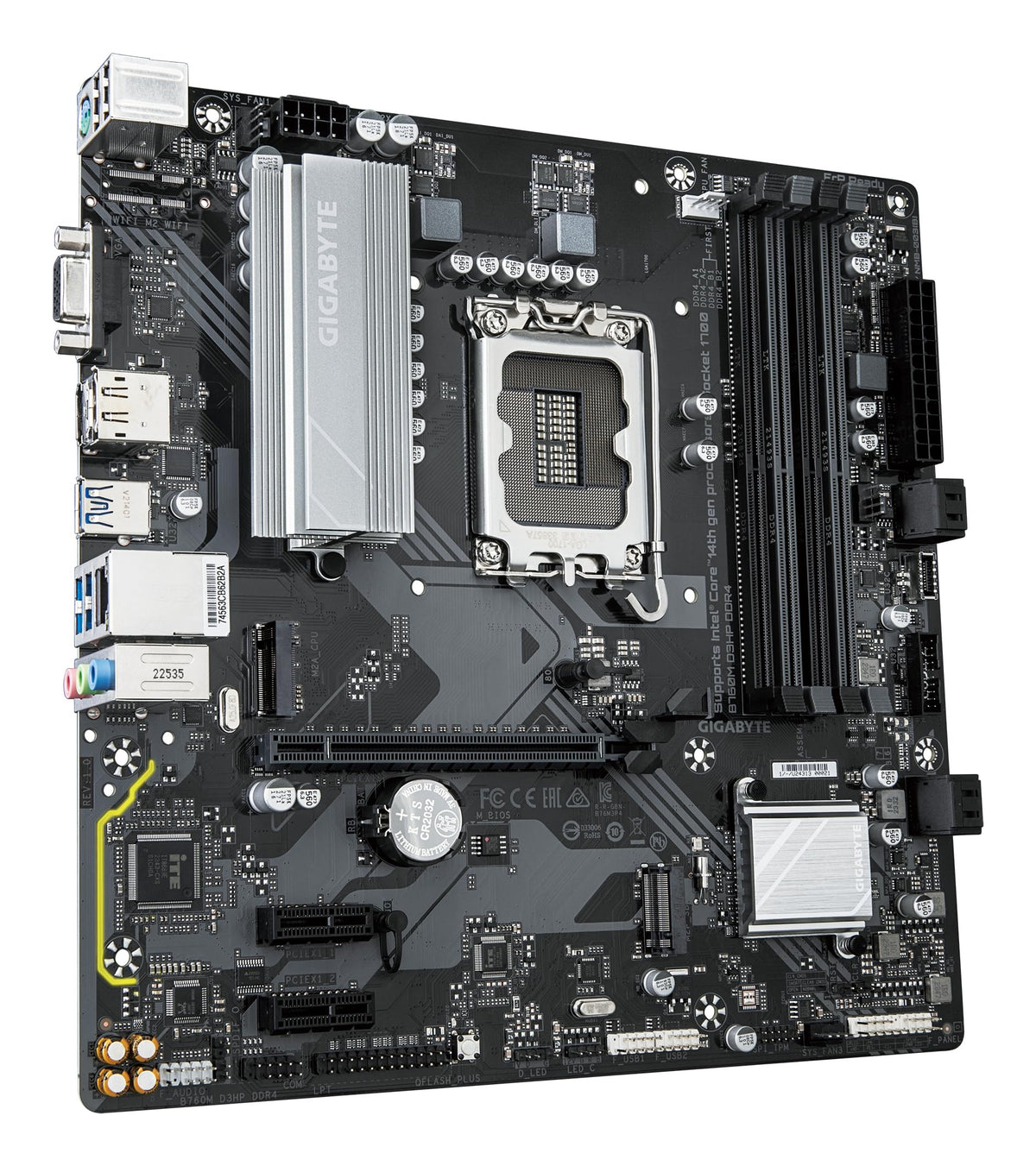 Placa de bază GIGABYTE B760M D3HP DDR4 - Suportă procesoare Intel Core de generația a 14-a, VRM digital 4+1+1, până la 5333MHz DDR4 (OC), 2xPCIe 4.0 M.2, GbE LAN, USB 3.2 Gen1