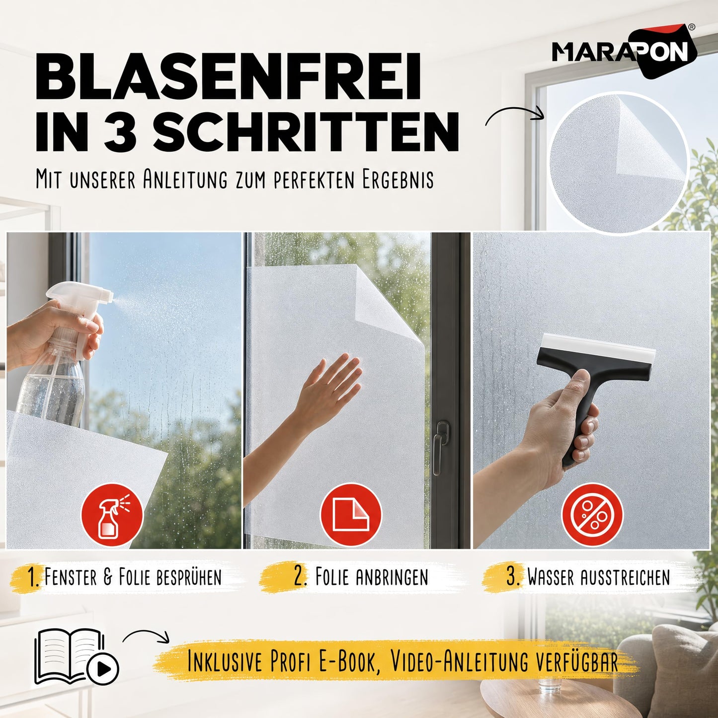 MARAPON window film opaque in matt 0.30x50 m statically adhesive privacy film window, frosted glass film window film opaque from the outside for privacy and UV protection or window decoration - M3050-WS