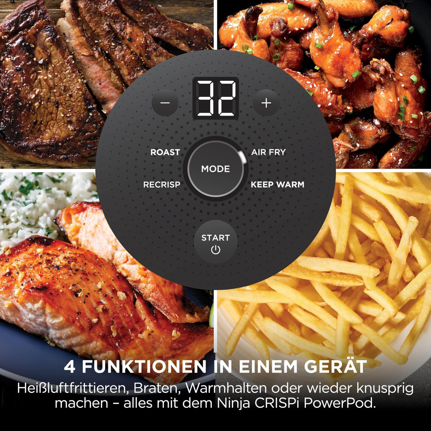 Ninja CRISPi Portable Air Fryer, 3.8L, 4-in-1: Air Frying, Roasting, Keeping Warm, Recrisp, 6 Servings, 2 Removable Glass Containers & Lids, 1700W, Stone Gold FN101EUSTGD