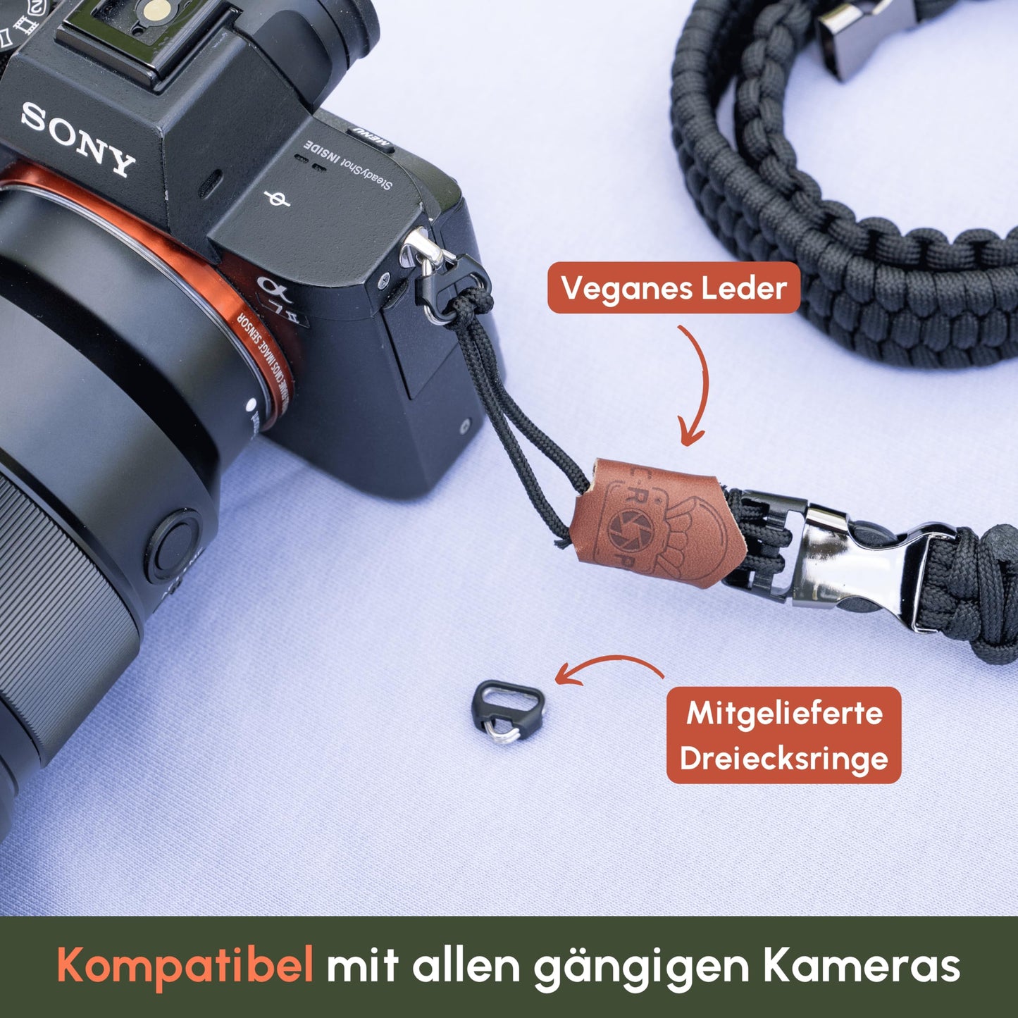 C-Rope camera strap THE TRAVELER hand-braided from paracord, shoulder strap with quick release, 125cm, black - CRP-TRL-125-BLK