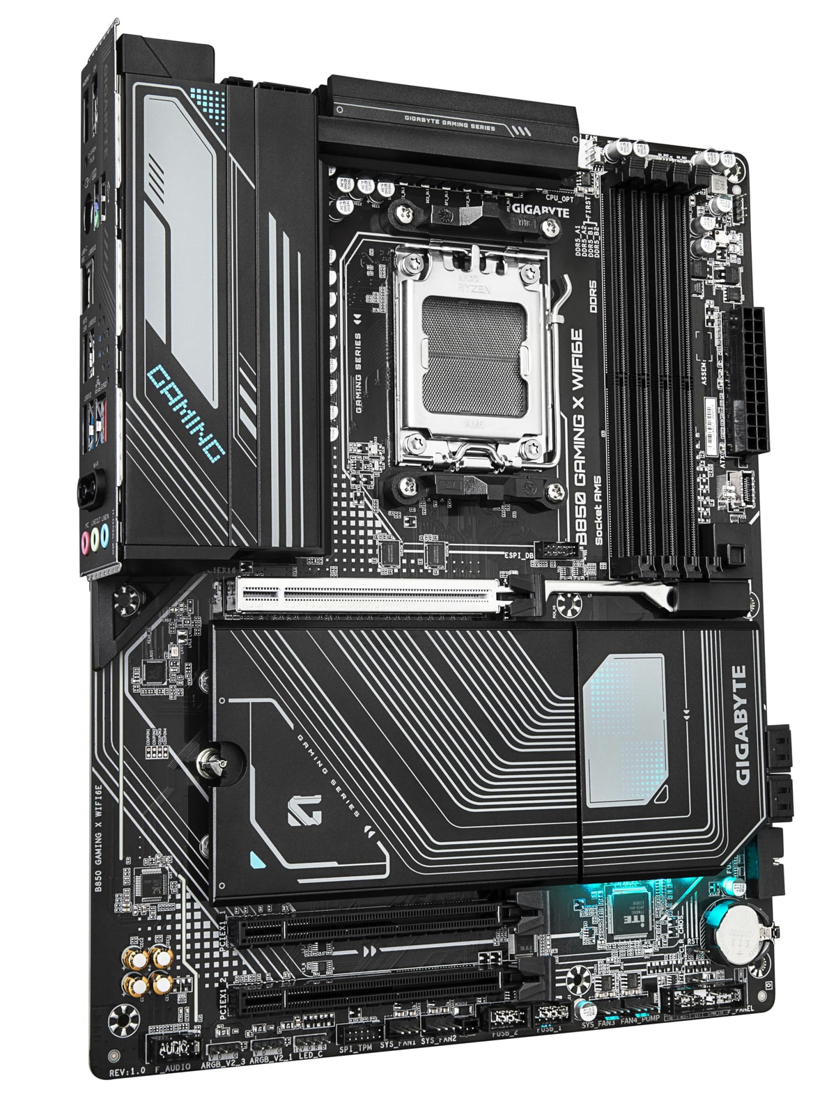 Placa de bază GIGABYTE B850 Gaming X WIFI6E - compatibilă cu procesoarele AMD Ryzen 9000, VRM digital cu 12+2+2 faze, suport pentru memorie DDR5 de până la 8200MHz (OC), 1xPCIe 5.0 + 2xPCIe 4.0 M.2, LAN de 2.5G, WiFi 6E, USB 3.2 Gen 2x2