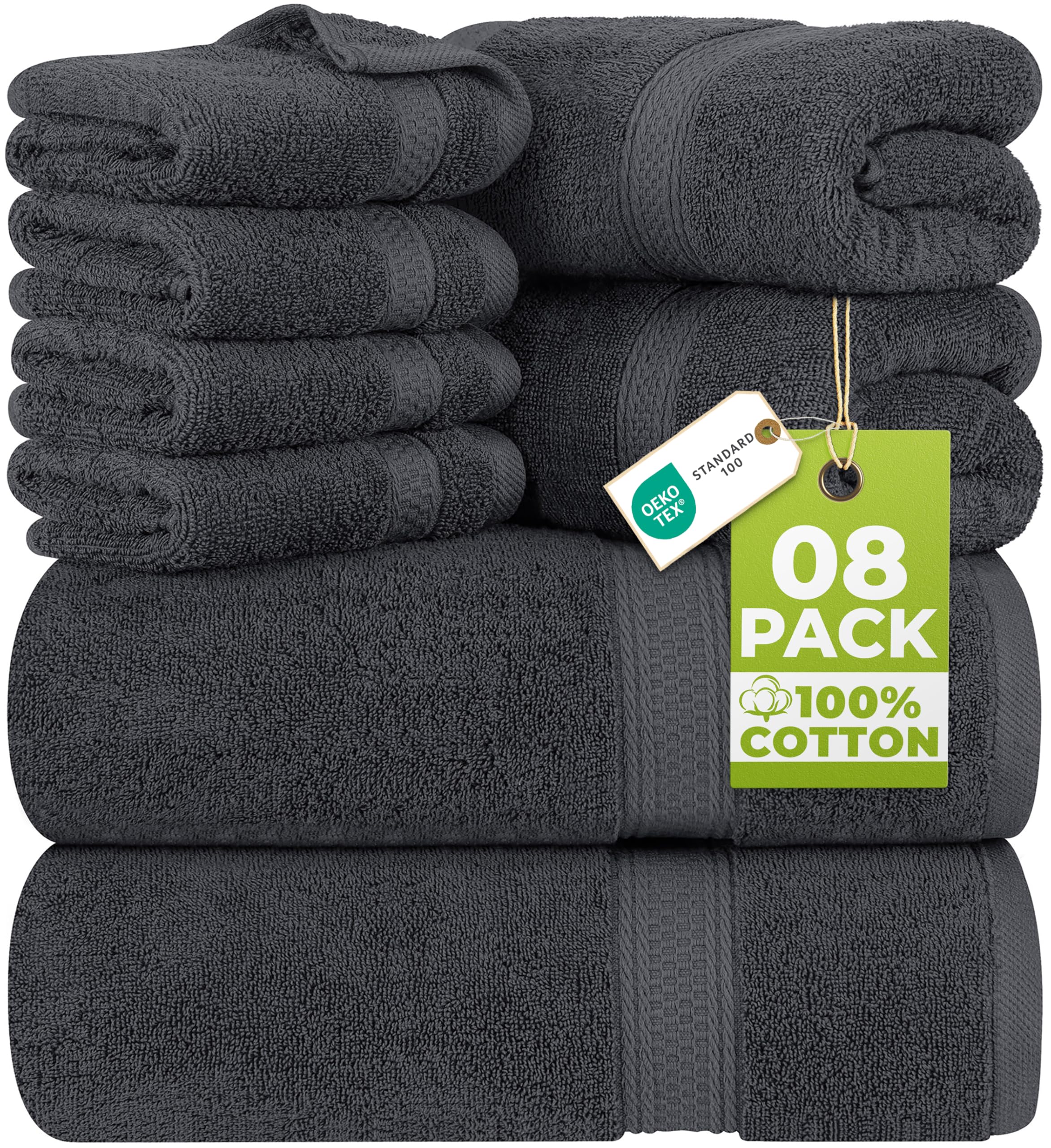 Utopia Towels – Set de prosoape de bumbac din 8 piese cu agățător – 2 prosoape de baie, 2 prosoape de mâini și 4 prosoape de față – (gri) – UT0371