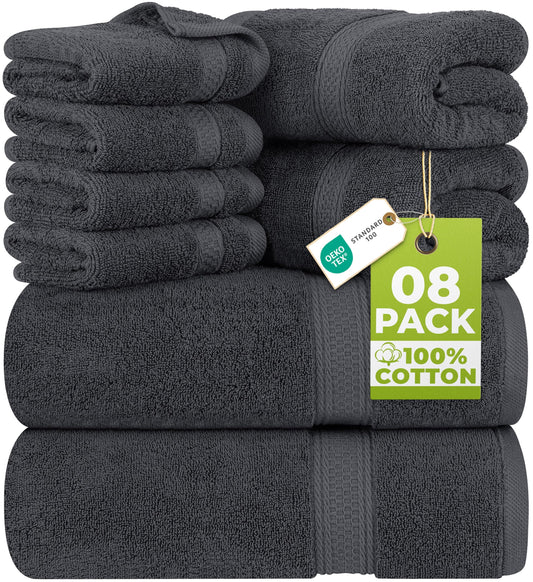 Utopia Towels – Set de prosoape de bumbac din 8 piese cu agățător – 2 prosoape de baie, 2 prosoape de mâini și 4 prosoape de față – (gri) – UT0371