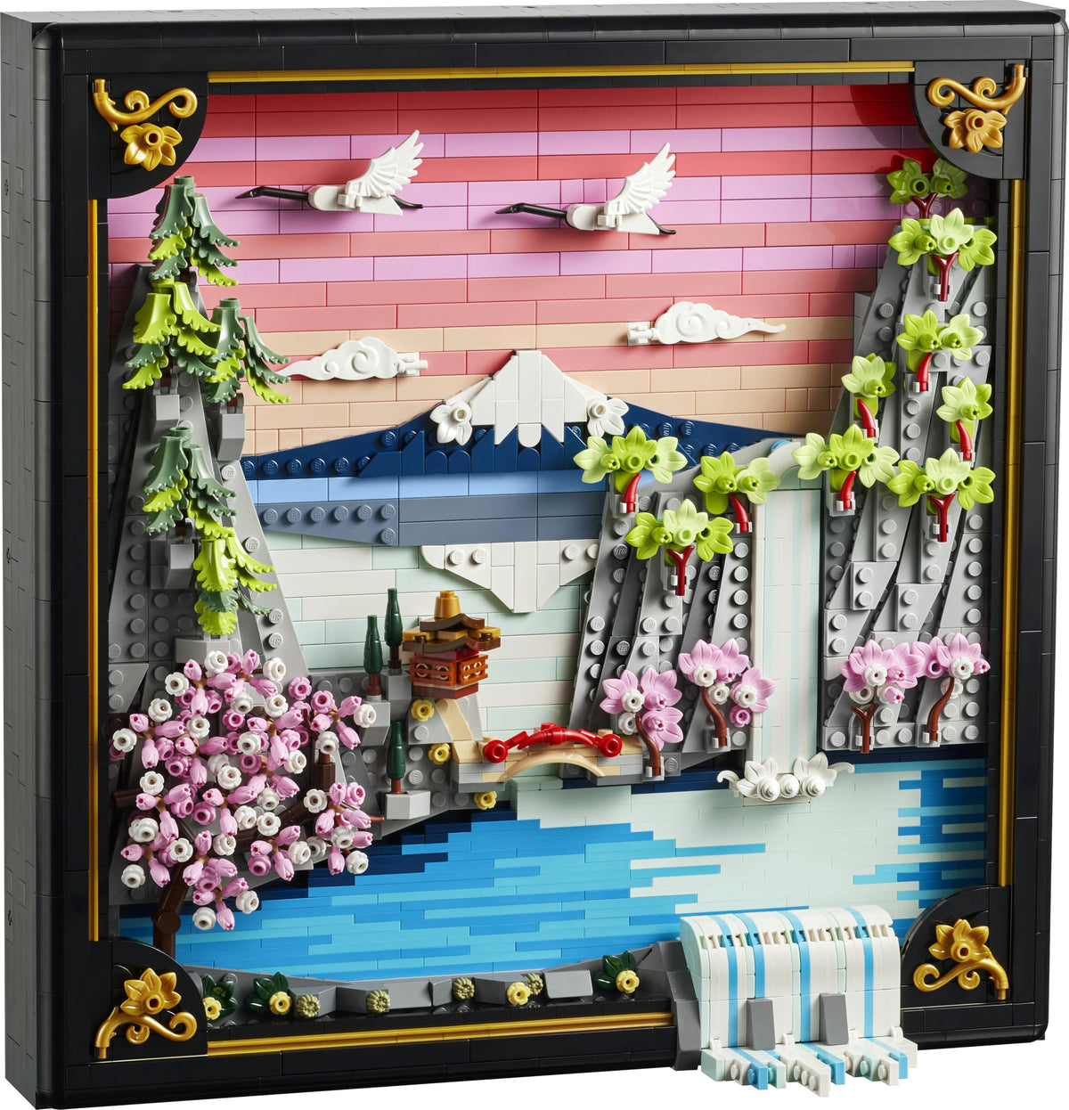 LEGO Art Japanese Cherry Blossom Landscape - DIY Set - Building Set for Adults - 3D Wall Art in a Frame featuring Mount Fuji, Sakura (Cherry Blossoms), and Waterfall - Gift for Men and Women - 31218