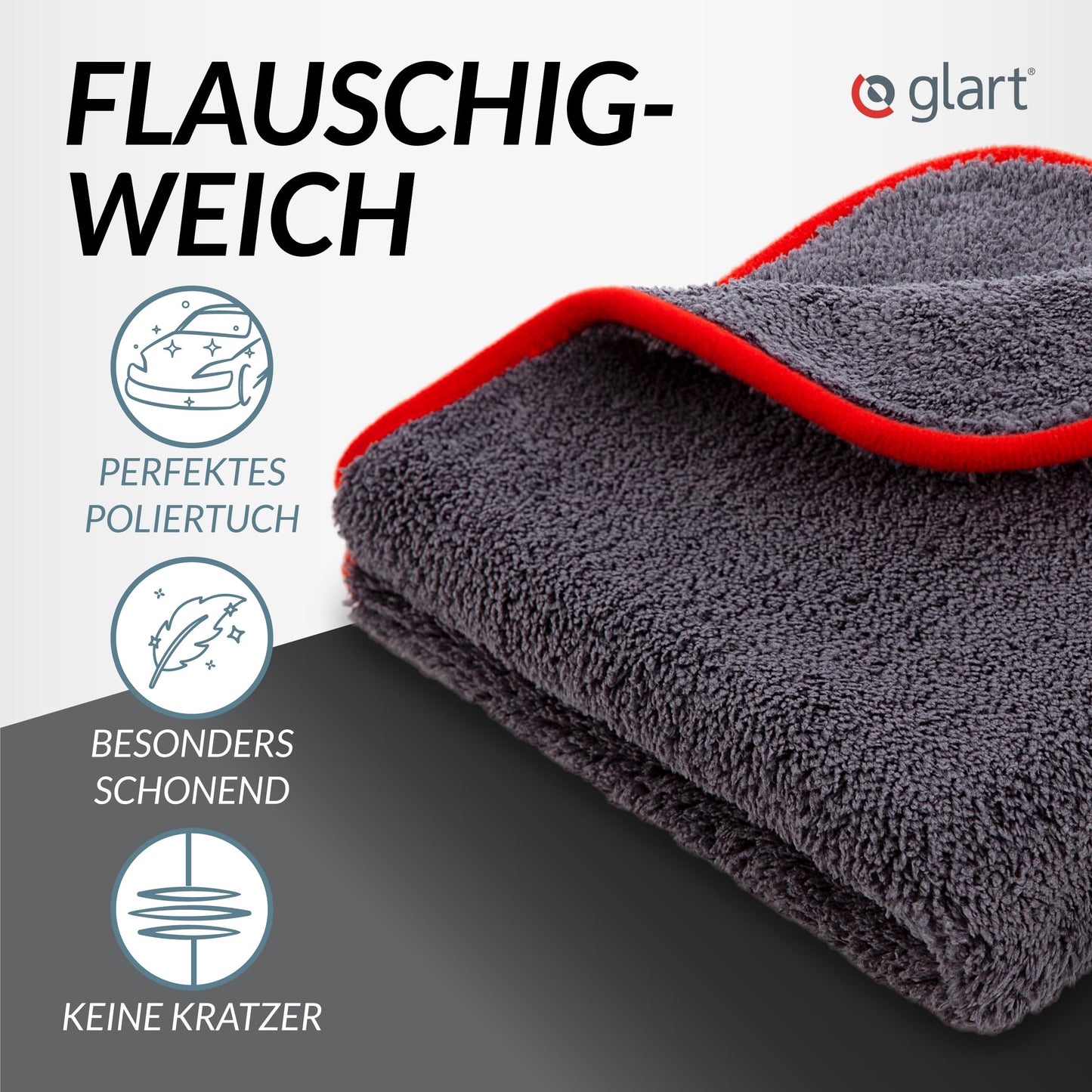 Glart 443TP4 Microfiber Cloths Set of 12 - 600 GSM - 40x40 cm - Fluffy Car Polishing Cloths for Drying & Care - Ultra Soft, Lint-Free & Absorbent - For Car Care, Motorcycle, Boat & Household