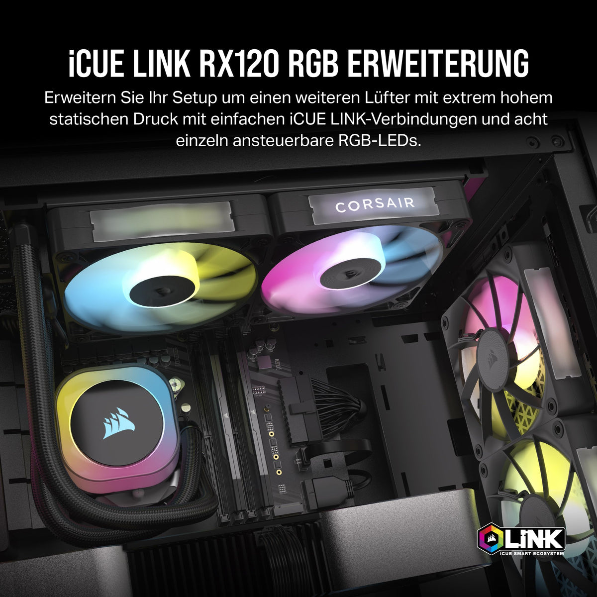 CORSAIR iCUE LINK RX120 RGB ventilator PWM de 120mm – pachet unic, negru - CO-9051017-WW