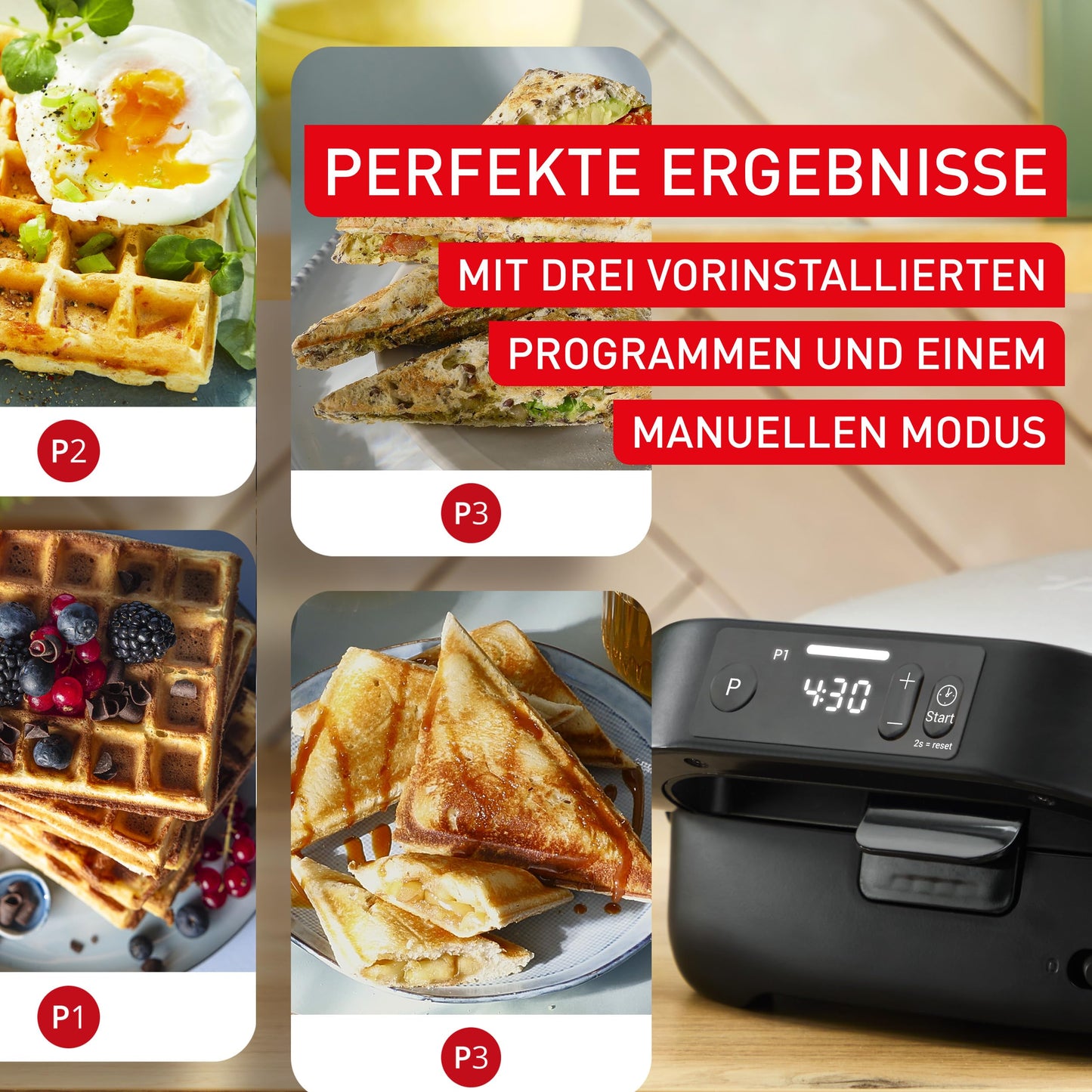 Tefal Snack Collection Precision Sandwich and Waffle Maker, 3 Preset Programs, Digital Screen with Timer, Non-Stick Coating, Space Saving Design, Silver/Black, SW872BF0