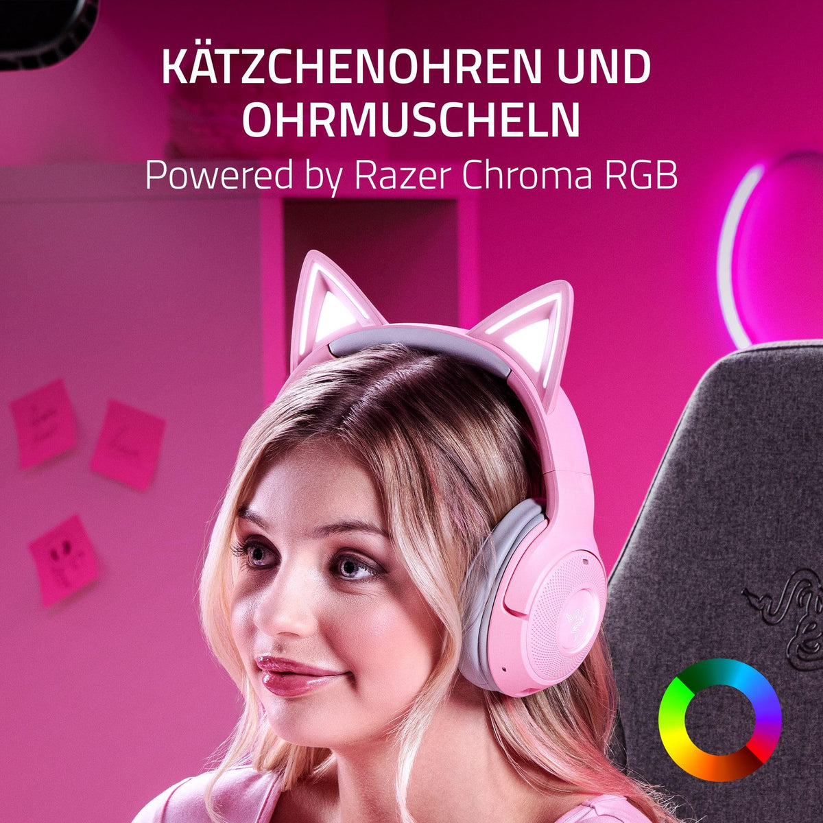 Razer Kraken Kitty V2 BT - Cască de gaming wireless Bluetooth RGB cu urechi de pisică luminoase (Bluetooth 5.2 cu mod de gaming, drivere TriForce de 40mm) Quartz - RZ04-04860100-R3M1