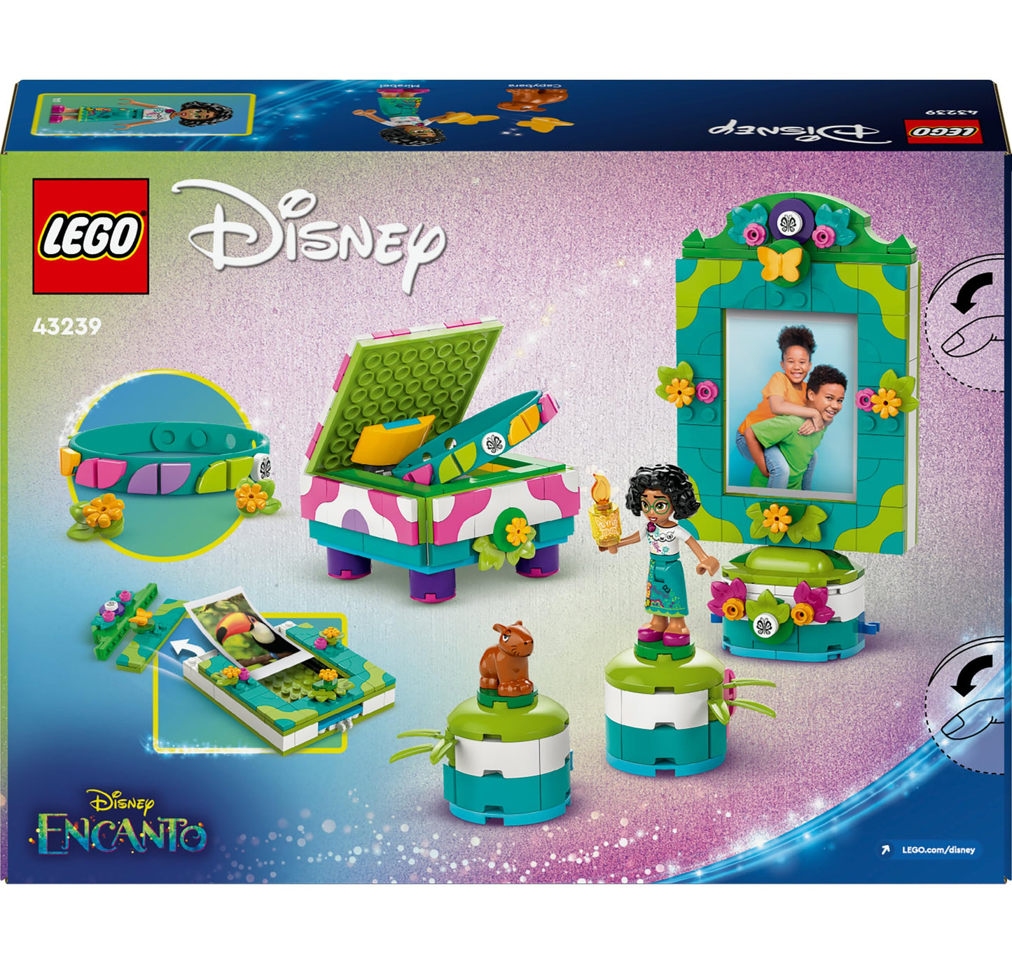 LEGO ǀ Disney Encanto Mirabels photo frame and jewelry box, building set for children with toy bracelet and the Mirabel Madrigal toy figure, gift for girls and boys aged 6 and over 43239