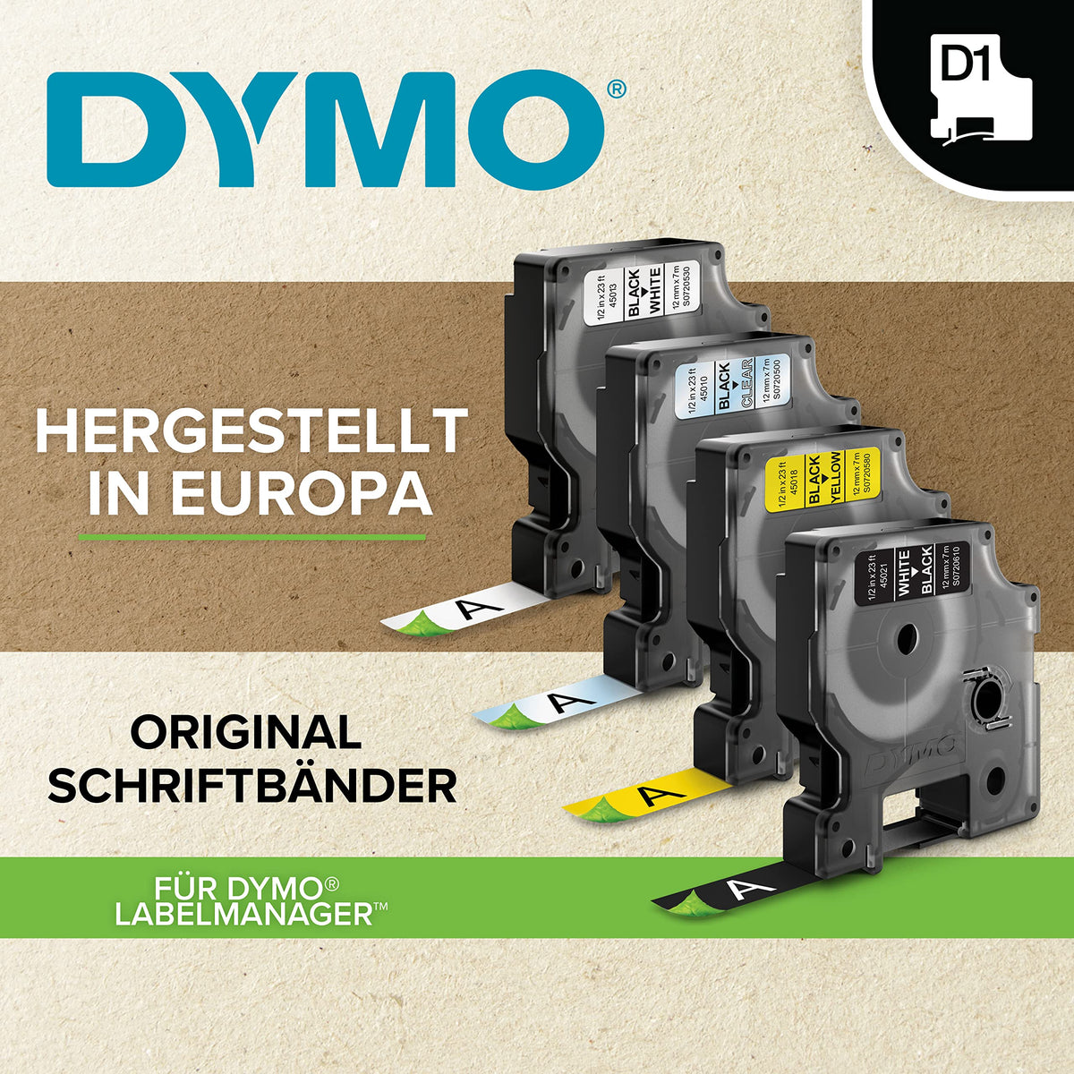 DYMO Original D1 Label Tape | black on white | 12mm x 7m | self-adhesive labeling tape for LabelManager labeling device | 2 label cassettes - 2150472