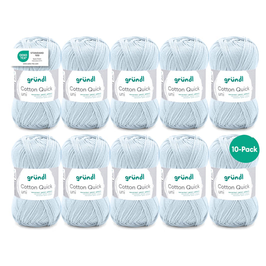 Gründl Wolle Cotton Quick uni - thin wool for crocheting - knitting yarn - crochet yarn - shiny and skin-friendly - 100% cotton - 10 balls 50 g / 125 m - needle size 3-4 - pale blue - 865-162