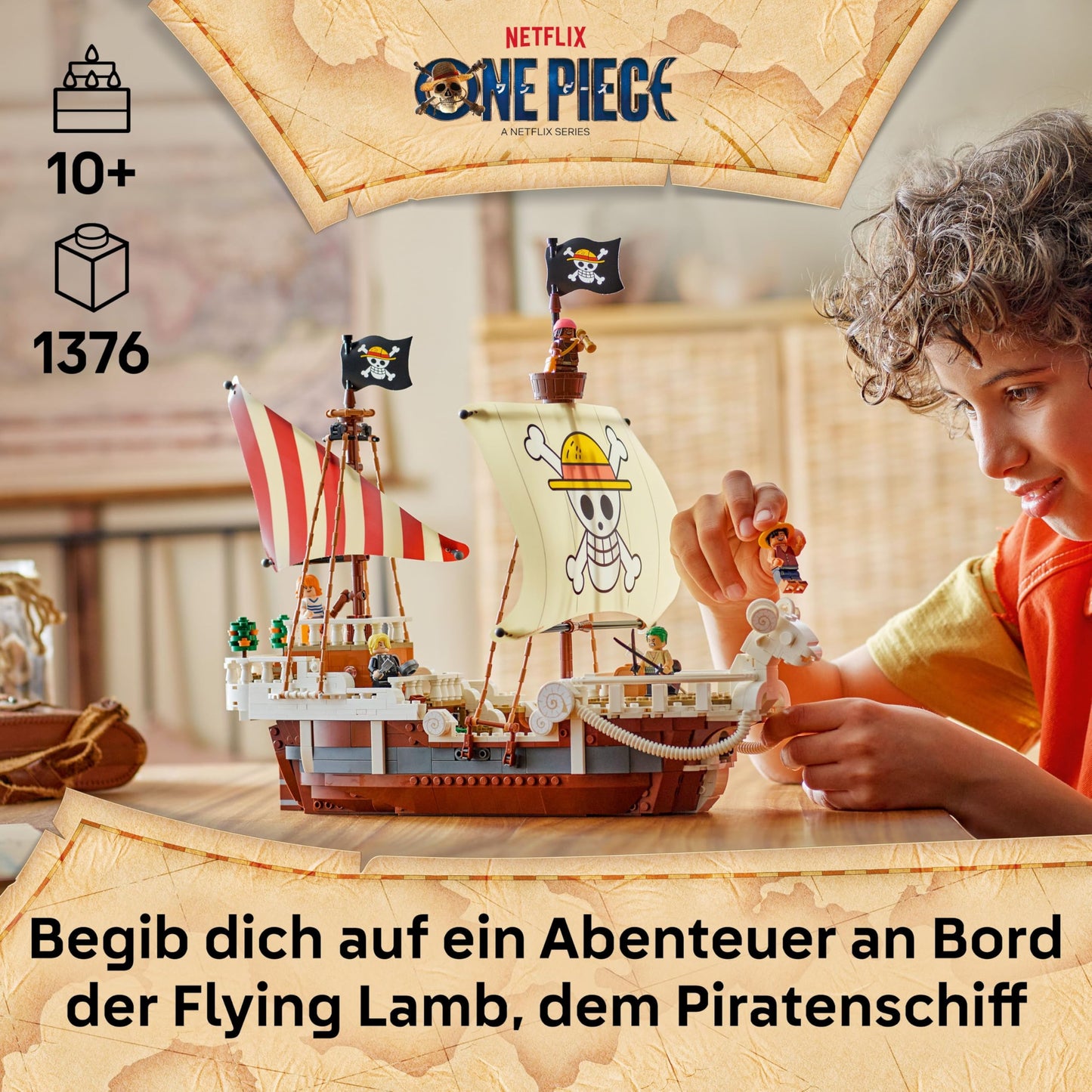 LEGO ONE PIECE - The pirate ship Flying Lamb (Going Merry) - playset with 5 minifigures - including Luffy, Zoro & Nami - building toy - gift for boys, girls and fans aged 10 and over - 75639