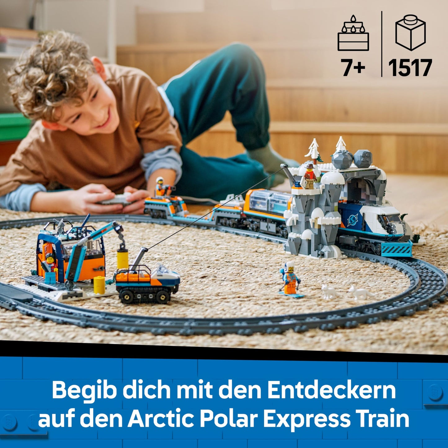 LEGO City Trains Arctic Polar Express - toy with remote-controlled train - snow plow, 22 track segments, 6 minifigures & rock slide function - gift for boys and girls aged 7 and up - 60470