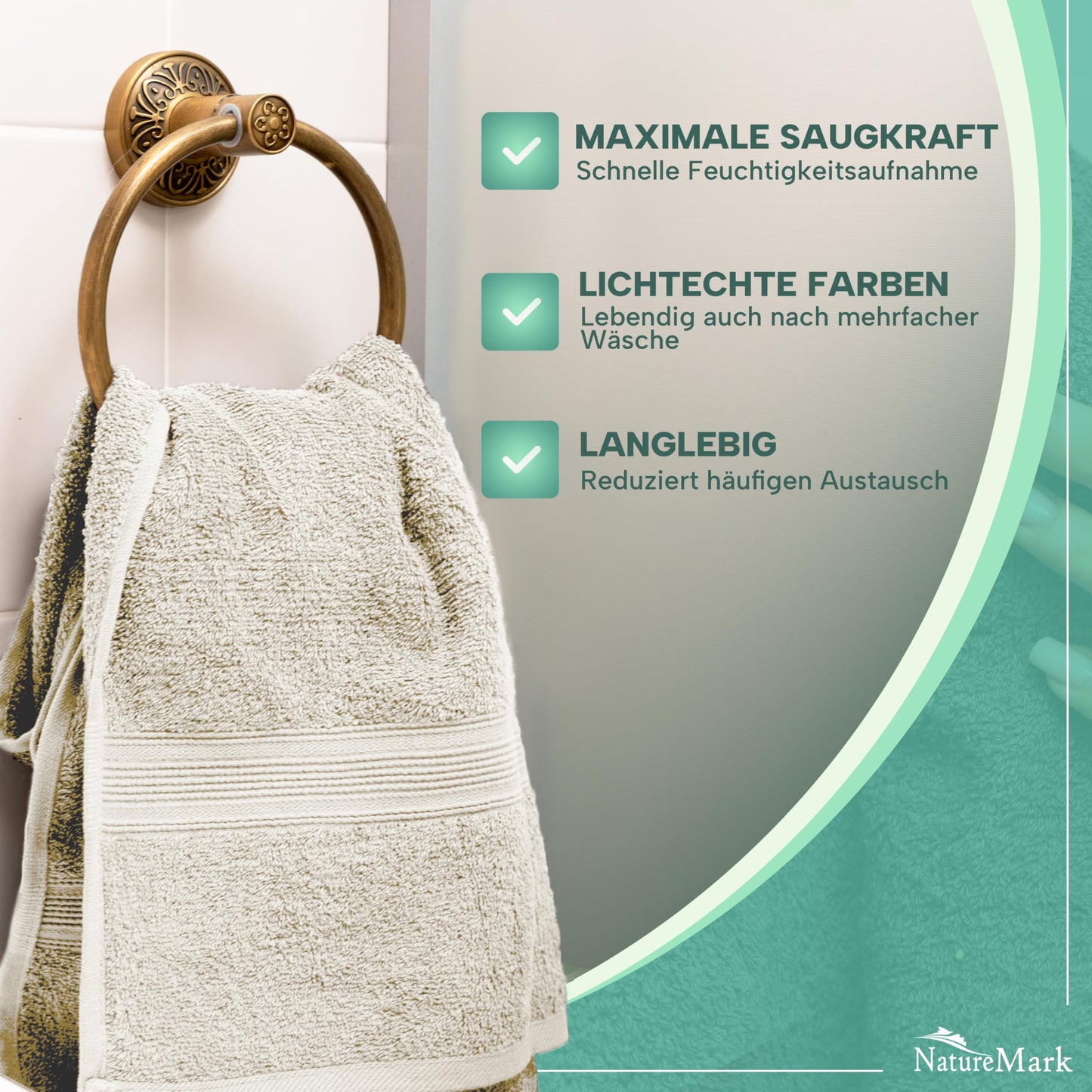 NatureMark 8 towel set - 100% cotton - absorbent and durable towels, size 50×100cm, natural/cream - 8er_natur
