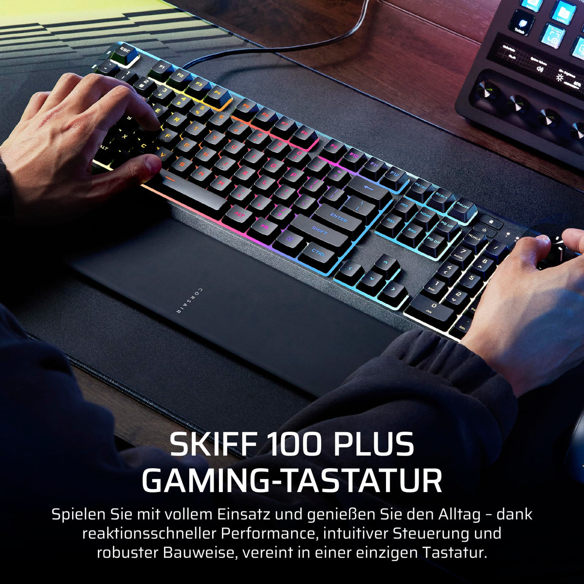 Corsair Skiff 100 Plus Silent RGB Wired Gaming Keyboard - Black - CH-9226I65-DE