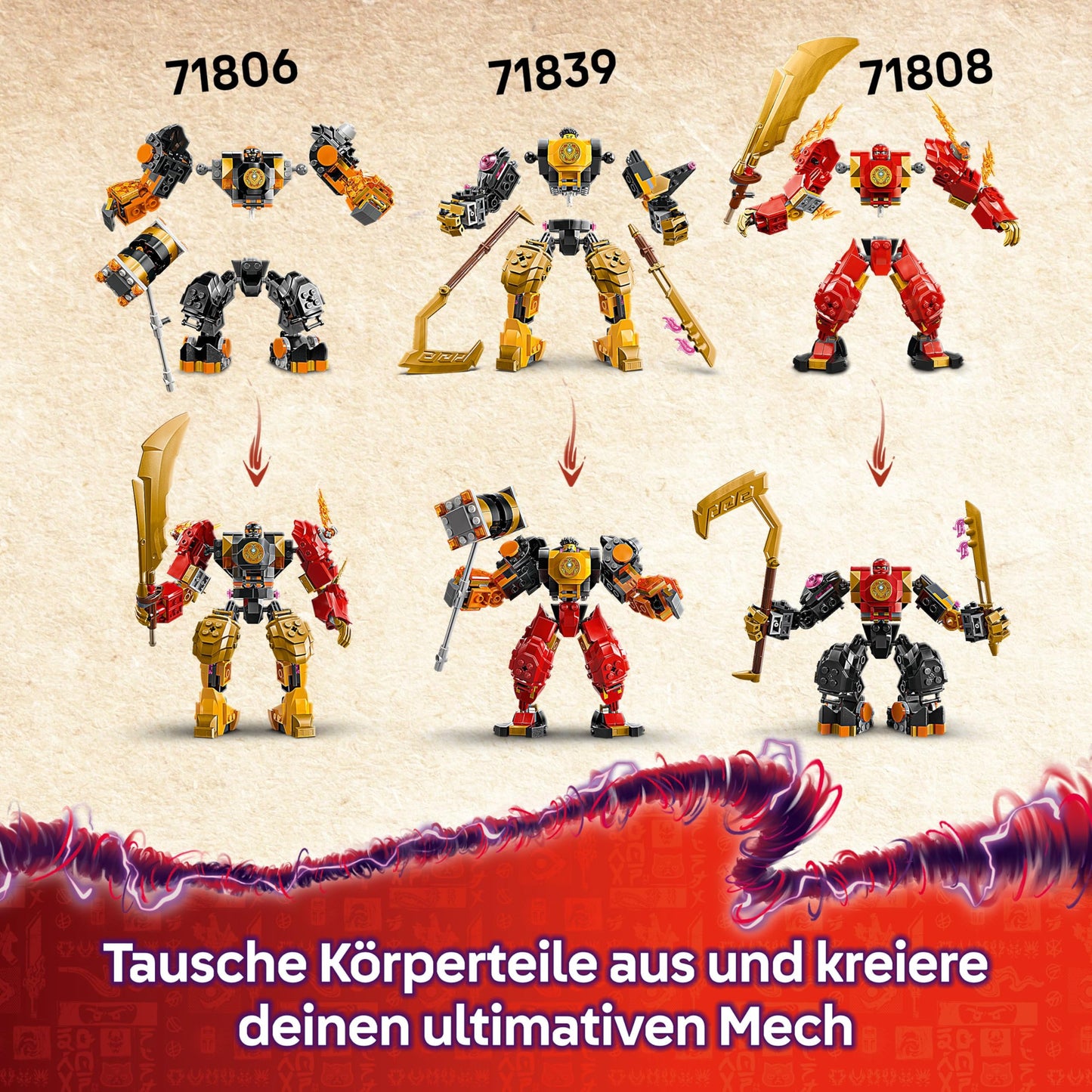 LEGO NINJAGO Arins Spinjitzumech - Ninja playset with movable mech figure, 2 minifigures and Baby Ryu dragon model - gift idea for boys and girls aged 7 and up - 71839