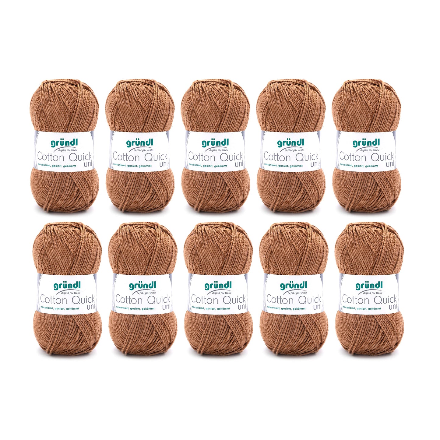 Gründl Wolle Cotton Quick uni - wool for crocheting made from 100% cotton - wool for knitting - shiny cotton yarn 10 balls 50 g / 125 m - caramel - 865-123