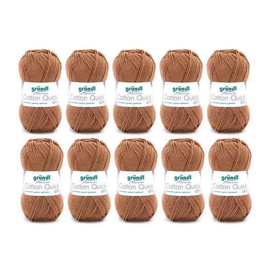 Gründl Wolle Cotton Quick uni - wool for crocheting made from 100% cotton - wool for knitting - shiny cotton yarn 10 balls 50 g / 125 m - caramel - 865-123