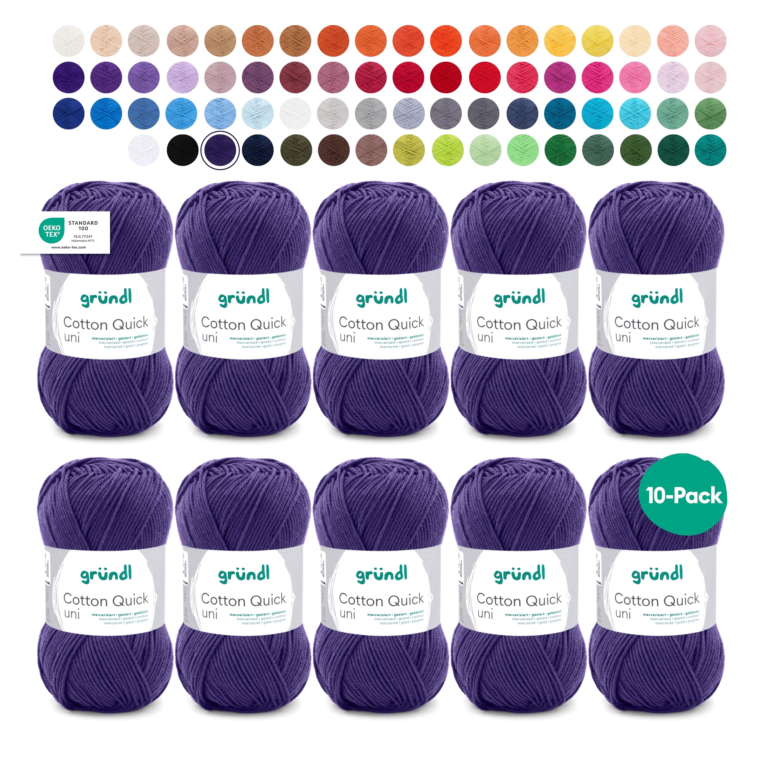 Gründl Wolle Cotton Quick uni - thin wool for crocheting - knitting yarn - crochet yarn - shiny and skin-friendly - 100% cotton - 10 balls 50 g / 125 m - needle size 3-4 - midnight blue - 865-161