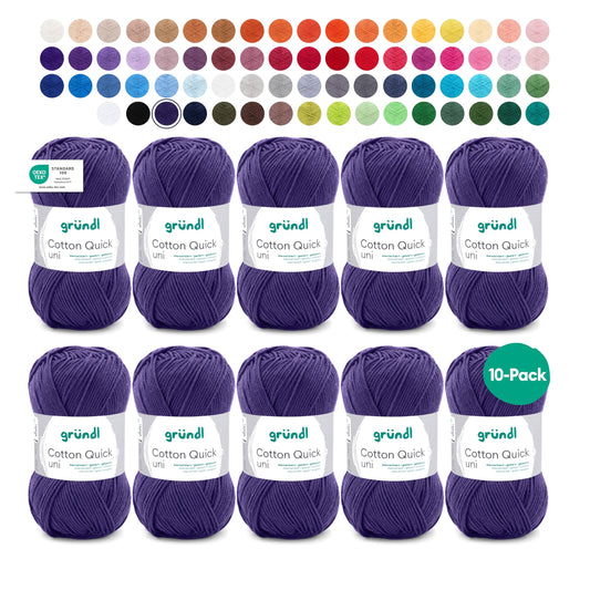 Gründl Wolle Cotton Quick uni - thin wool for crocheting - knitting yarn - crochet yarn - shiny and skin-friendly - 100% cotton - 10 balls 50 g / 125 m - needle size 3-4 - midnight blue - 865-161
