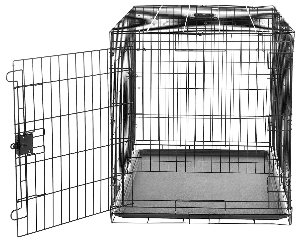 Amazon Basics Cușcă pliabilă pentru câini din sârmă metalică cu bază, cu două uși, neagră, L 107 x l 71 x H 76 cm - 9001N-42B