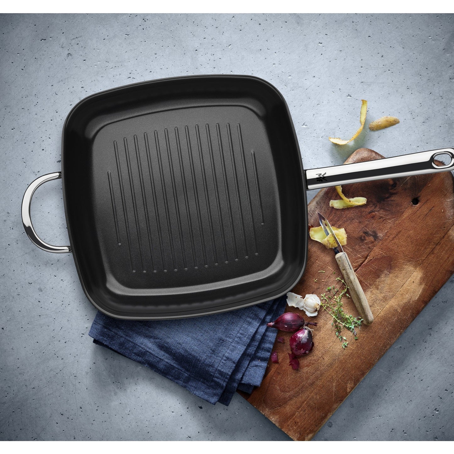 WMF Durado grill pan induction grooved 28x28 cm, steak pan induction, Cromargan stainless steel coated, ceramic coating, oven safe - 748446021