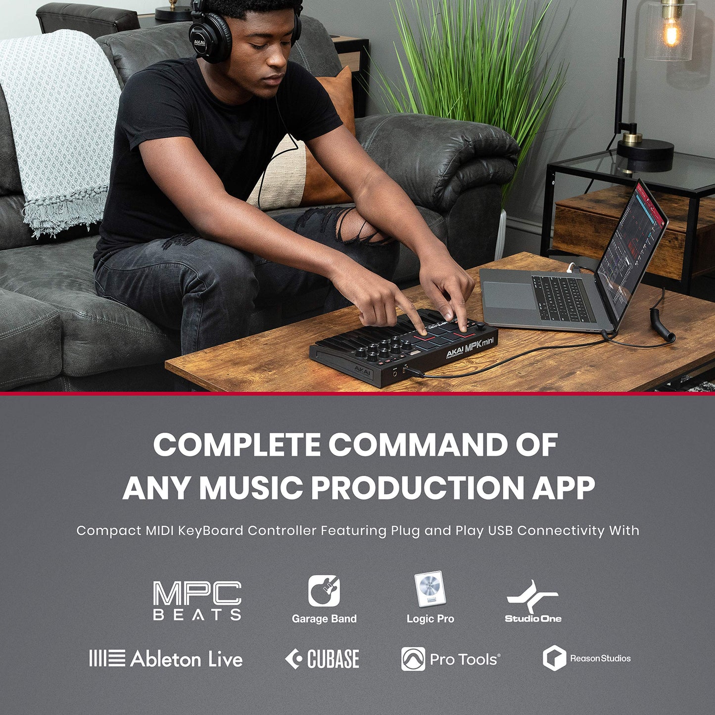 AKAI Professional Midi Controller + Sustain Pedal Bundle - MPKMINI3B
