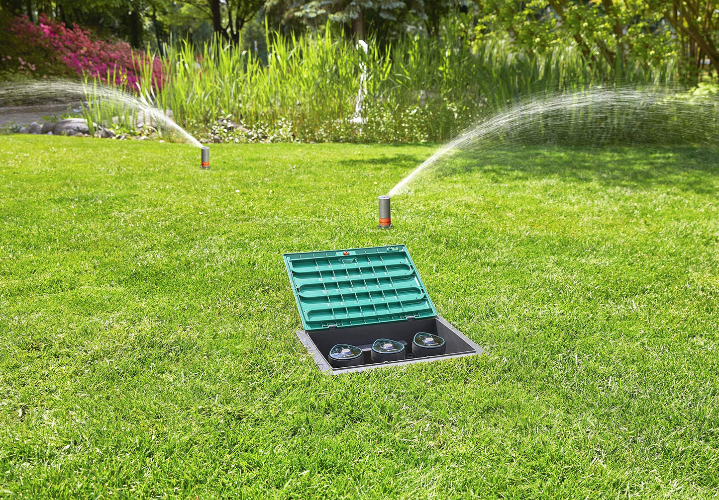 Gardena valve box 9 V Bluetooth set: floor installation box for underground installation of battery-operated irrigation valves, programmable via app (1286-20) - 01286-20