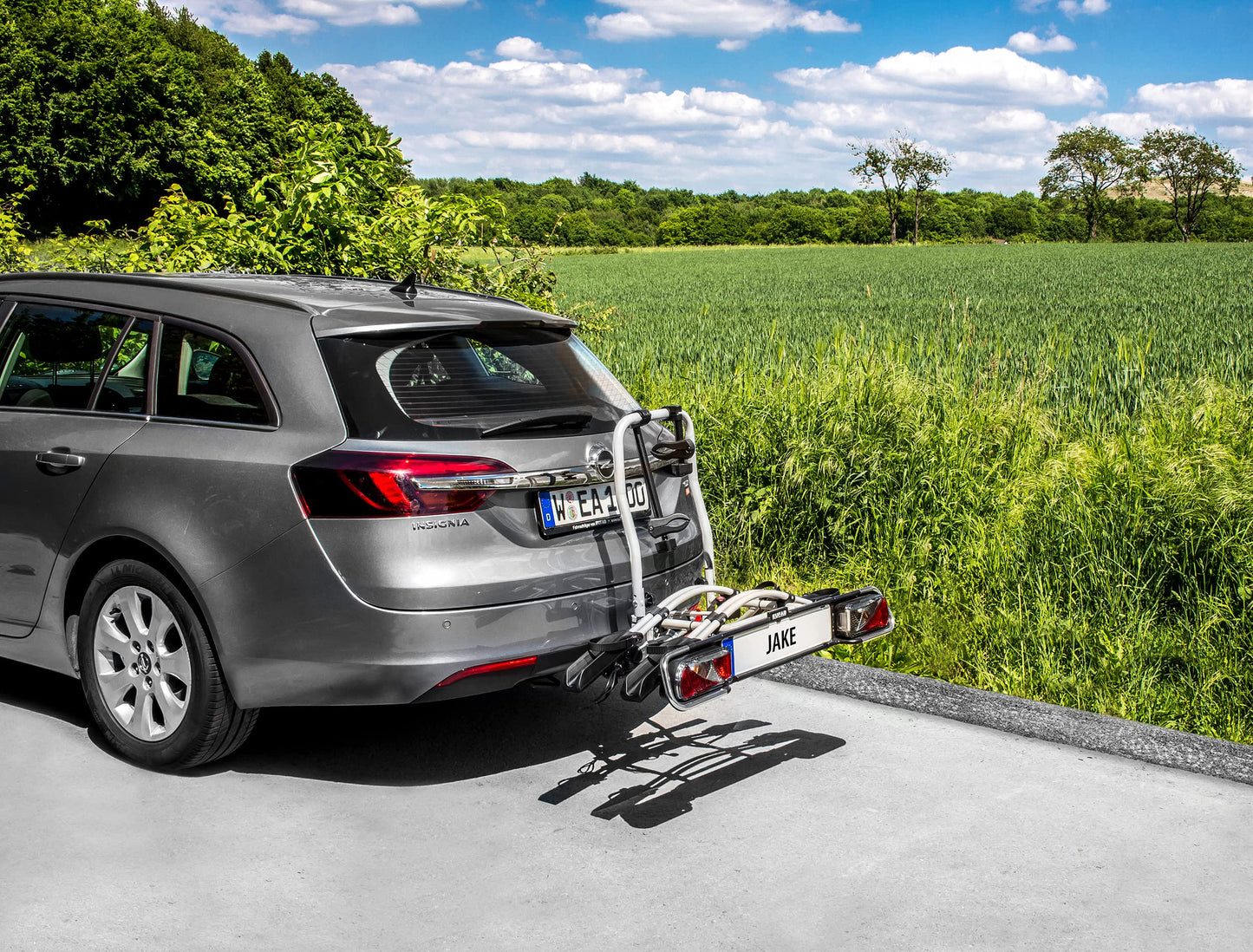 EUFAB 11510 bicycle carrier JAKE, suitable for e-bikes, partially pre-assembled, expandable, anti-theft protection, for 2 bicycles, for trailer hitch