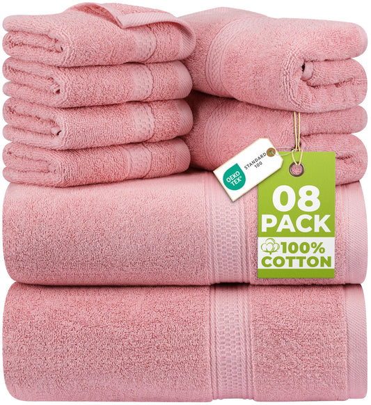 Set de prosoape premium Utopia Towels, 8 piese, 2 prosoape de baie, 2 prosoape de mâini și 4 prosoape de față, 100% bumbac pieptănat 600 g/m², pentru sală, hotel și spa (roz prăfuit) - UT0877
