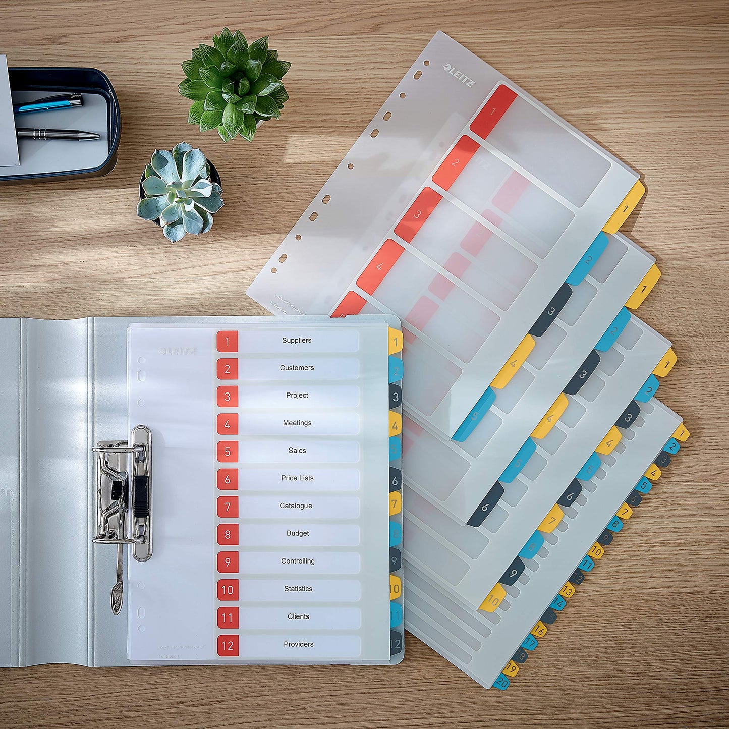 Leitz PC-writable register in A4 format, pack of 15, 1-12, robust, multi-colored, cozy series, 12480000 - 12480000-15