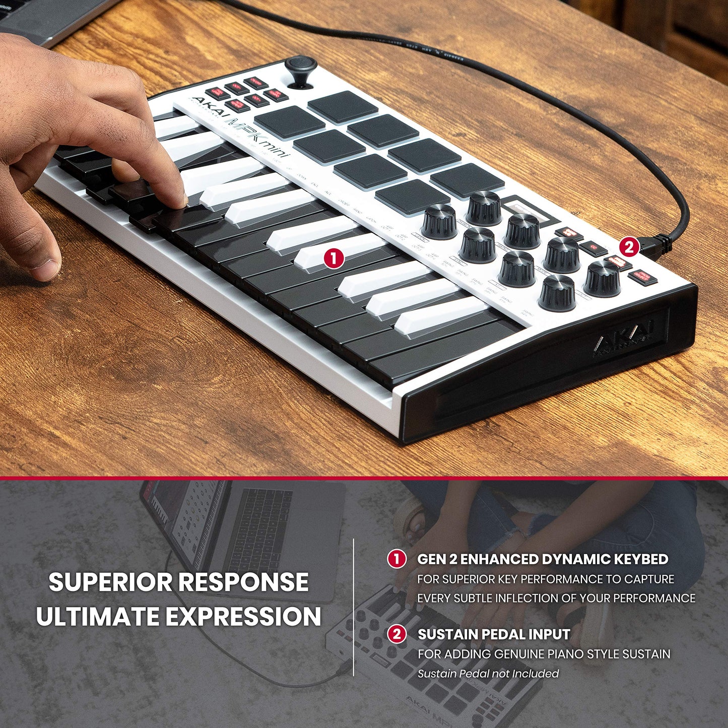 AKAI Professional Midi Controller + Sustain Pedal Bundle