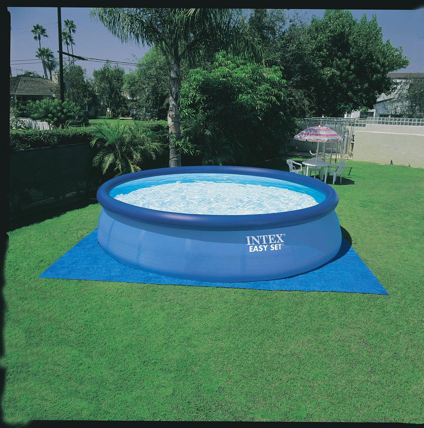 INTEX "Easy Set" round pool above ground pool including 12V filter pump ladder, groundsheet & cover film (4.57x1.07 m), round pool volume 12,430 L, blue (28166GN)