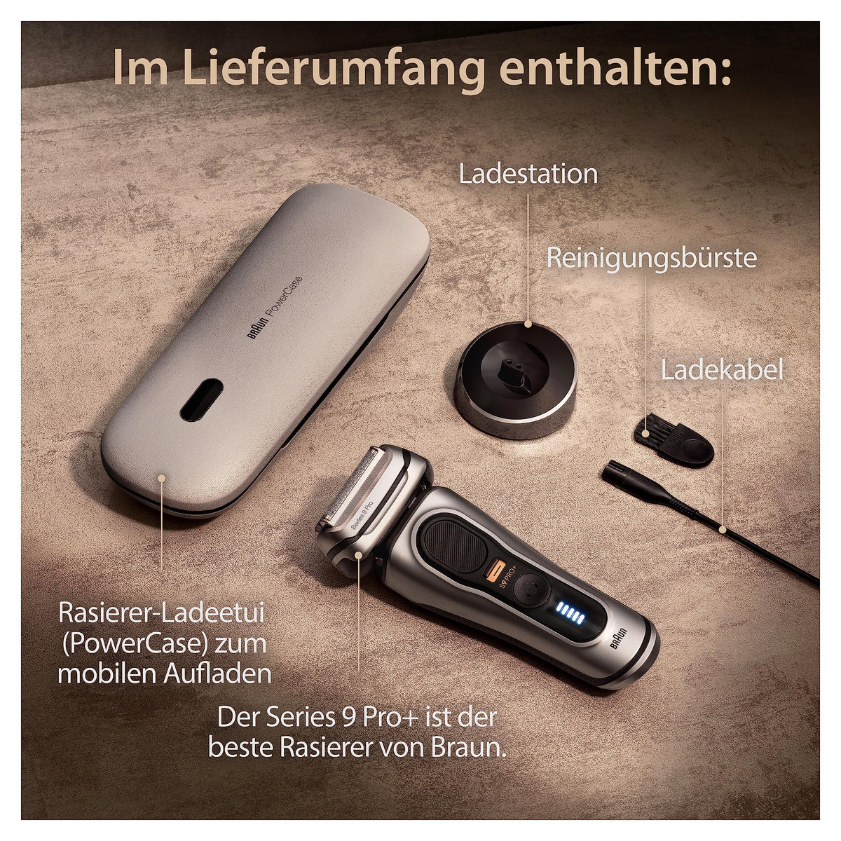 Braun Series 9 Pro+ Electric Shaver for Men, Electric Razor with 5 Pro Shaving Elements, Long Hair Trimmer, Shaver Charging Case PowerCase, 60 Min Runtime, Made in Germany, 9527s, Silver