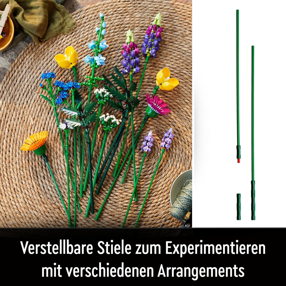 Set LEGO Botanicals Buchet de Flori Sălbatice - Flori Artificiale cu Maci și Lavandă - Kit de Meșteșuguri pentru Adulți - Cadouri pentru Decorul Biroului de Acasă pentru Femei și Bărbați - 10313